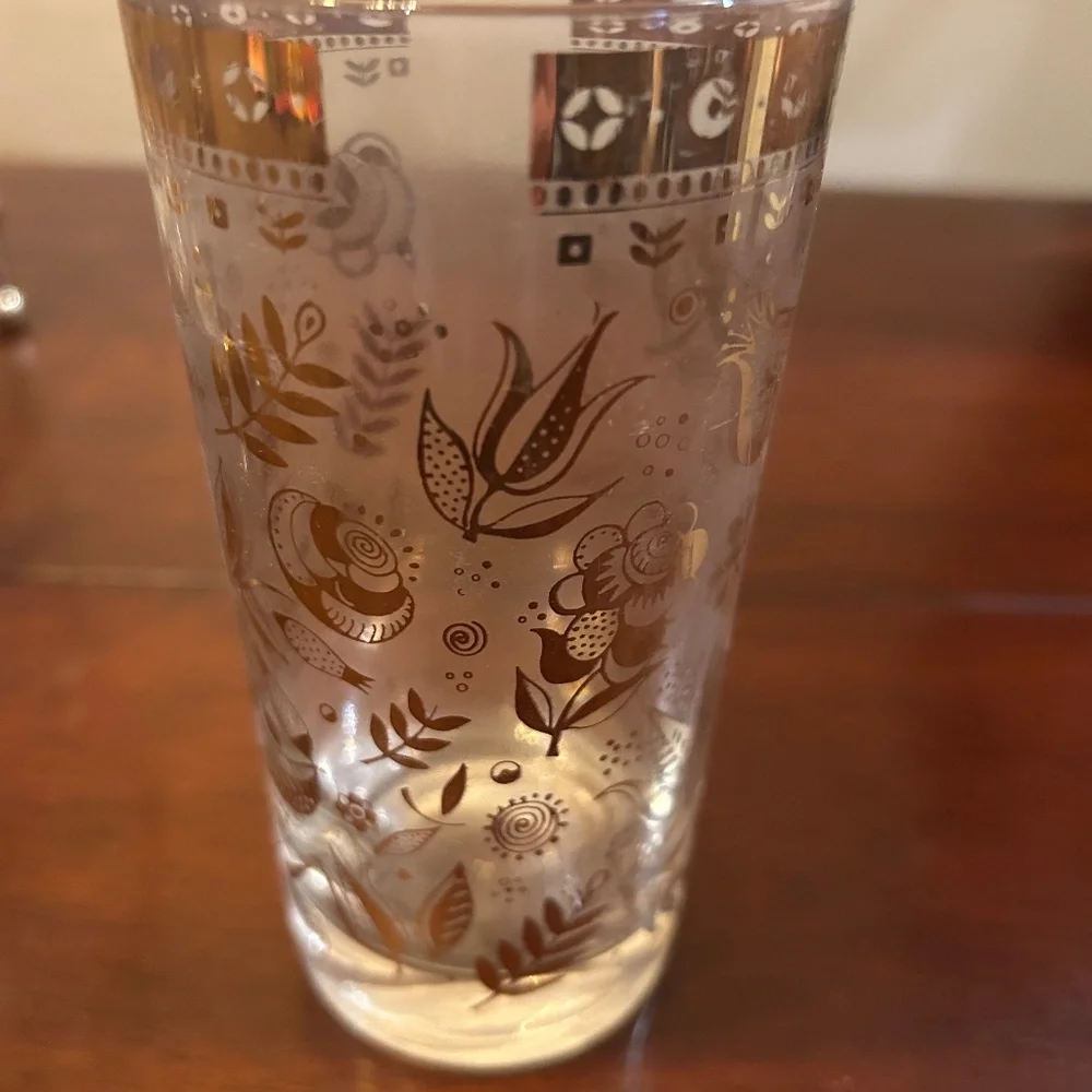 Vintage Georges Briard 6 Glass Drinkware Bar Set Caddy Bucket Top
